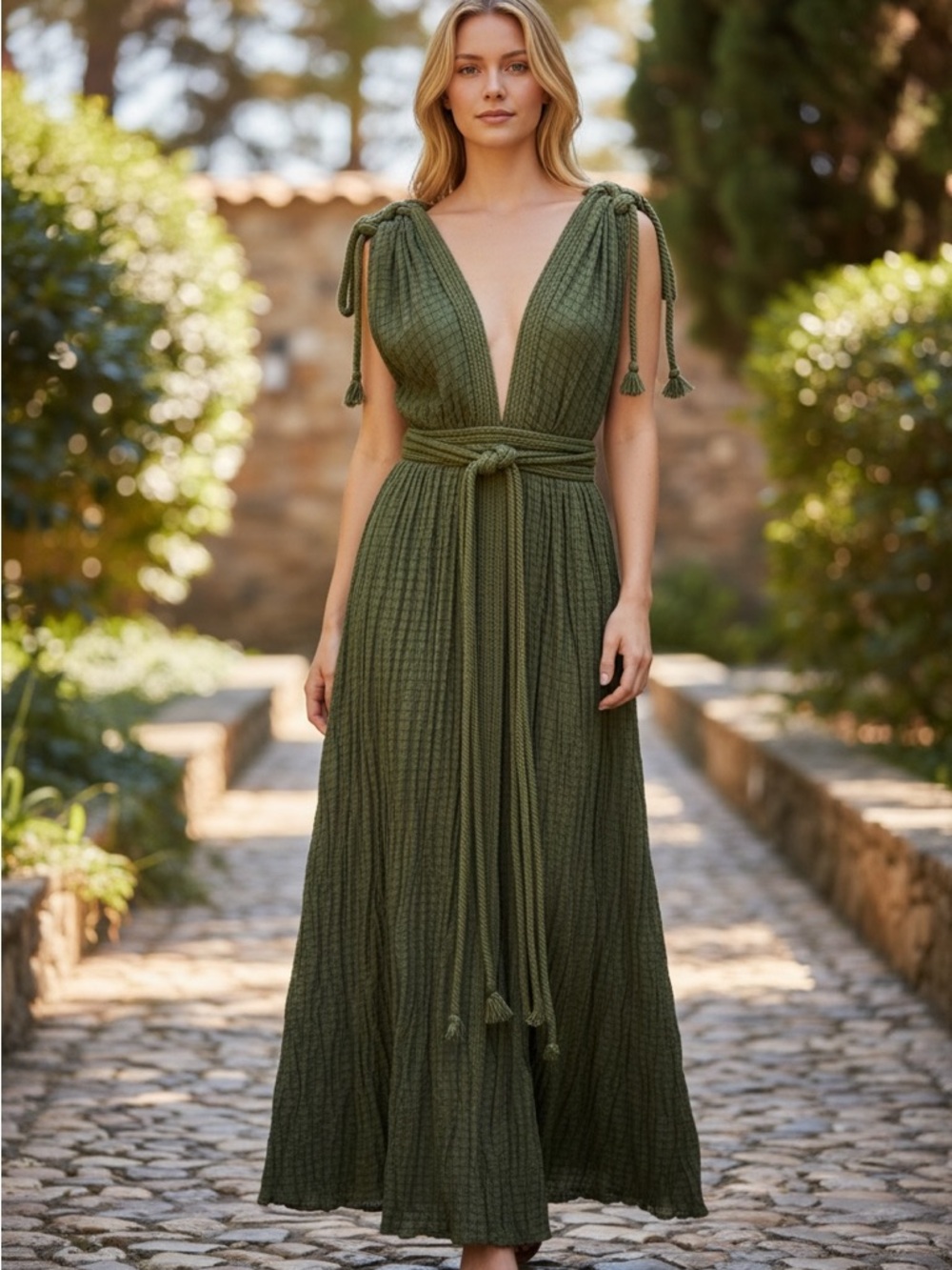 COMMENSE Green Grecian Wrap Dress Cover Up NWT